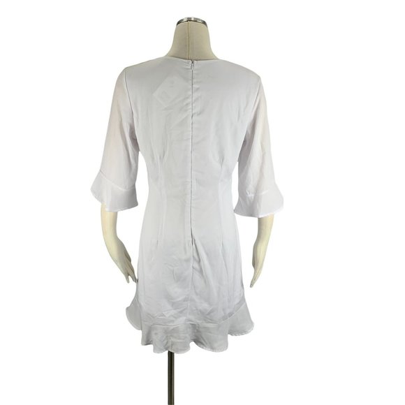 Peach Love NWT Large Dress White Bell Long Sleeves Lined Modest Knee Length - Picture 3 of 8